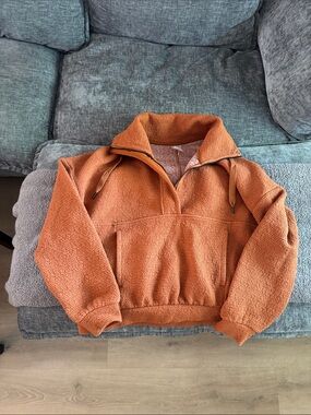 CALIA Women's Burnt Orange Teddy Half-Zip Pullover Jacket